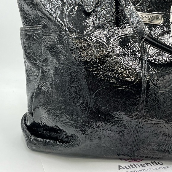 Authentic Coach Black Signature Embossed Patent leather N/S Gallery Tote F19818 - Picture 4 of 16